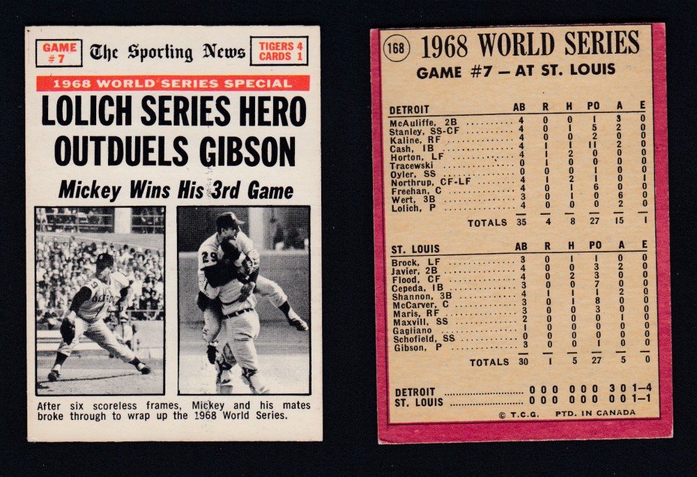 1969 O-PEE-CHEE BASEBALL CARD #168 1968 WORLD SERIES GAME #7 photo 1969 O-PEE-CHEE BASEBALL CARD #168 1968 WORLD SERIES GAME #7 photo