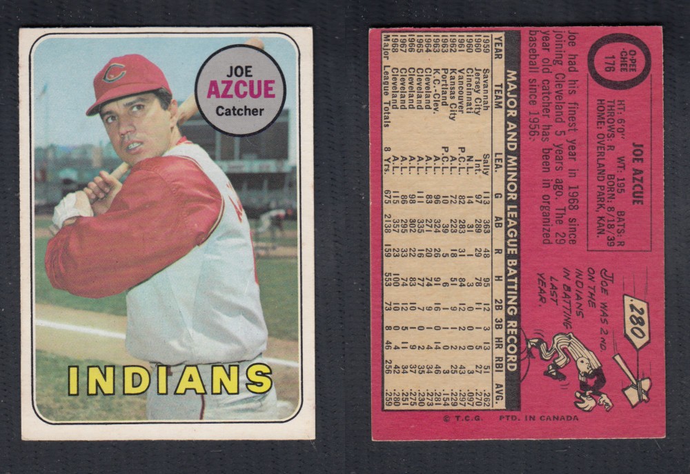 1969 O-PEE-CHEE BASEBALL CARD #176 J. AZCUE photo 1969 O-PEE-CHEE BASEBALL CARD #176 J. AZCUE photo