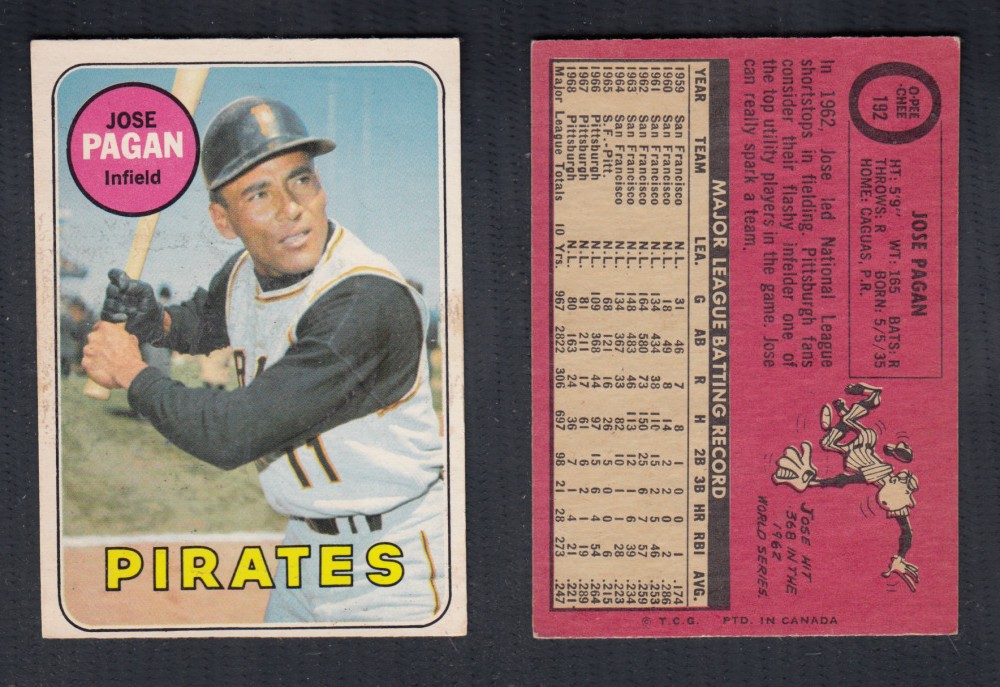 1969 O-PEE-CHEE BASEBALL CARD #192 J. PAGAN photo 1969 O-PEE-CHEE BASEBALL CARD #192 J. PAGAN photo