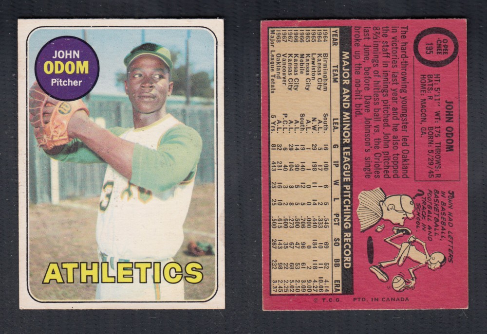 1969 O-PEE-CHEE BASEBALL CARD #195 J. ODOM photo 1969 O-PEE-CHEE BASEBALL CARD #195 J. ODOM photo