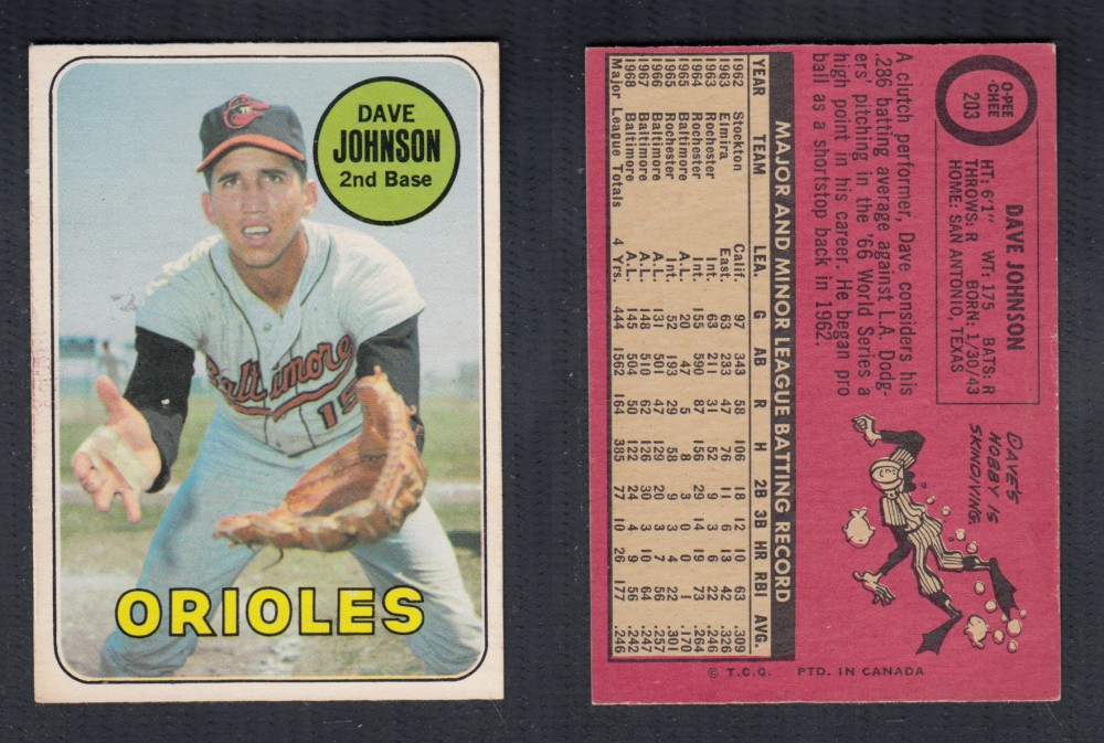 1969 O-PEE-CHEE BASEBALL CARD #203 D. JOHNSON photo 1969 O-PEE-CHEE BASEBALL CARD #203 D. JOHNSON photo