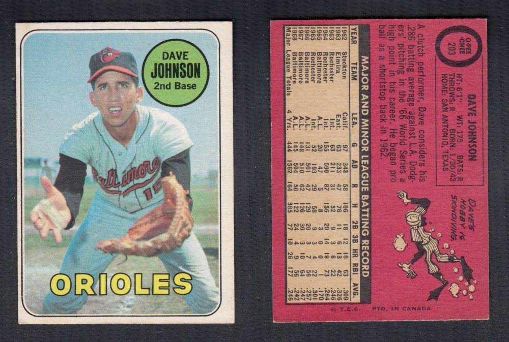 CS49374902 1969 OPEECHEE BASEBALL CARD 203 D. JOHNSON CAPITAL SPORTS CARDS