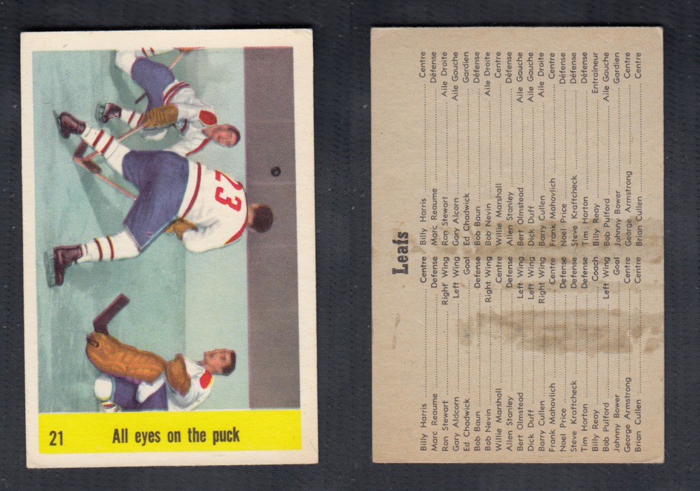 1958-59 PARKHURST HOCKEY CARD #21 ALL EYES ON THE PUCK photo 1958-59 PARKHURST HOCKEY CARD #21 ALL EYES ON THE PUCK photo