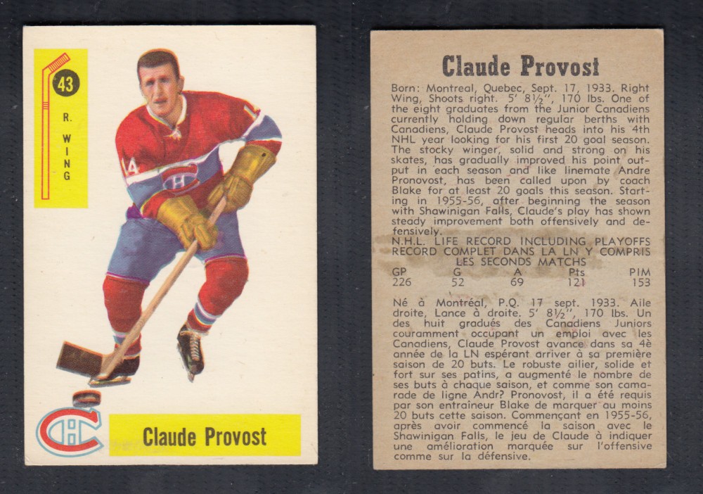 1958-59 PARKHURST HOCKEY CARD #43 C. PROVOST photo 1958-59 PARKHURST HOCKEY CARD #43 C. PROVOST photo