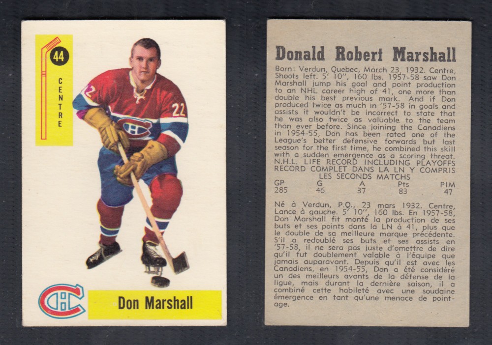 1958-59 PARKHURST HOCKEY CARD #44 D. MARSHALL photo 1958-59 PARKHURST HOCKEY CARD #44 D. MARSHALL photo