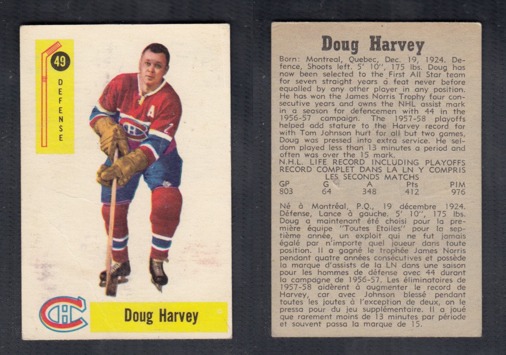 1958-59 PARKHURST HOCKEY CARD #49 D. HARVEY photo 1958-59 PARKHURST HOCKEY CARD #49 D. HARVEY photo