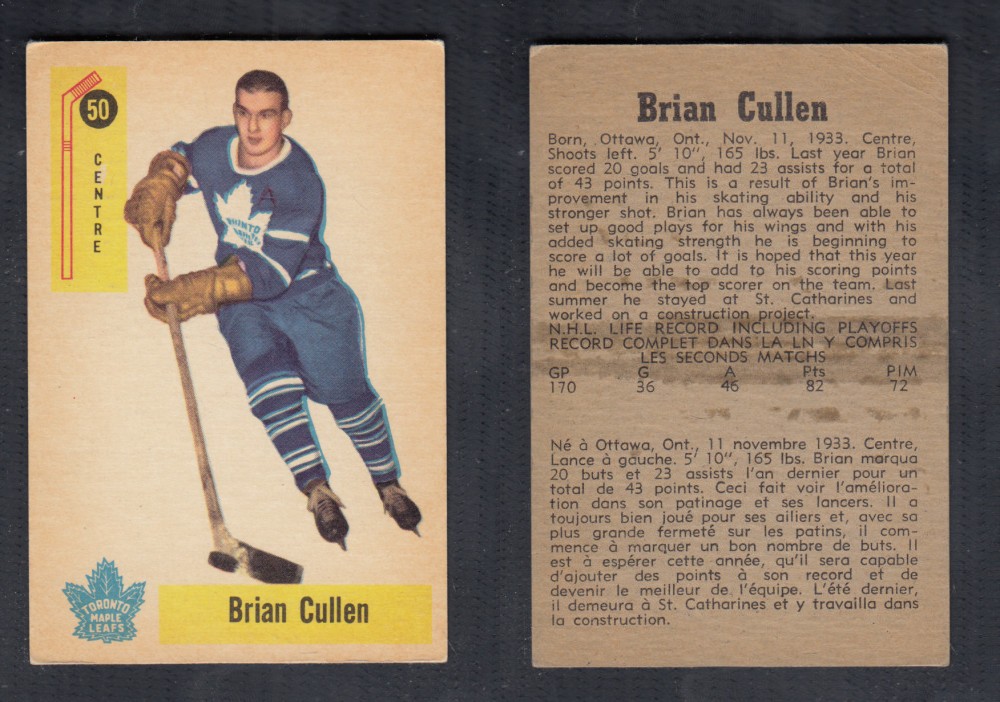 1958-59 PARKHURST HOCKEY CARD #50 B. CULLEN photo 1958-59 PARKHURST HOCKEY CARD #50 B. CULLEN photo