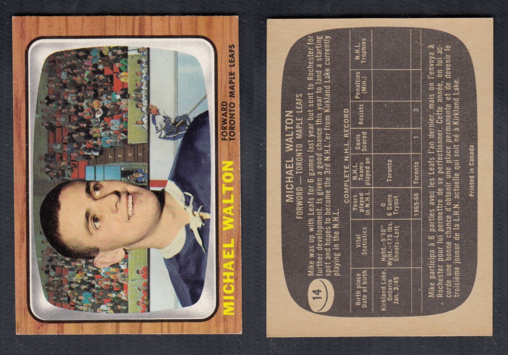 1966-67 TOPPS HOCKEY CARD #14 M. WALTON photo 1966-67 TOPPS HOCKEY CARD #14 M. WALTON photo
