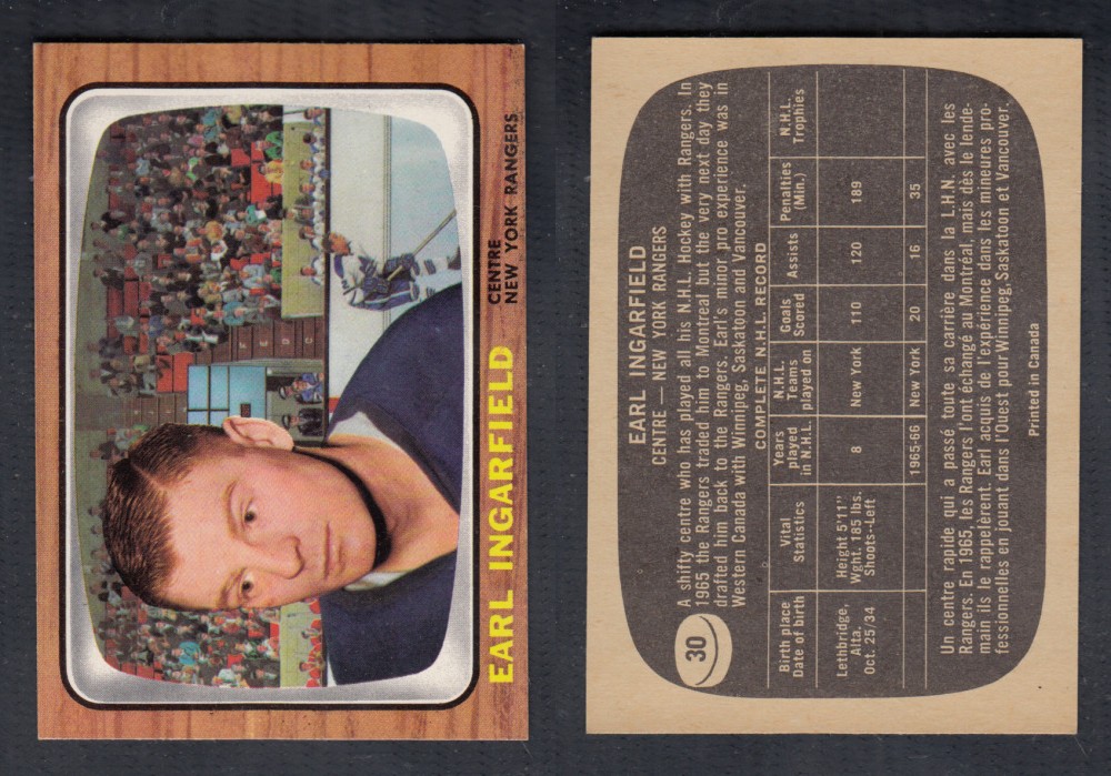 1966-67 TOPPS HOCKEY CARD #30 E. INGARFIELD photo 1966-67 TOPPS HOCKEY CARD #30 E. INGARFIELD photo
