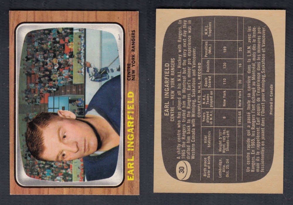 1966-67 TOPPS HOCKEY CARD #30 E. INGARFIELD photo 1966-67 TOPPS HOCKEY CARD #30 E. INGARFIELD photo