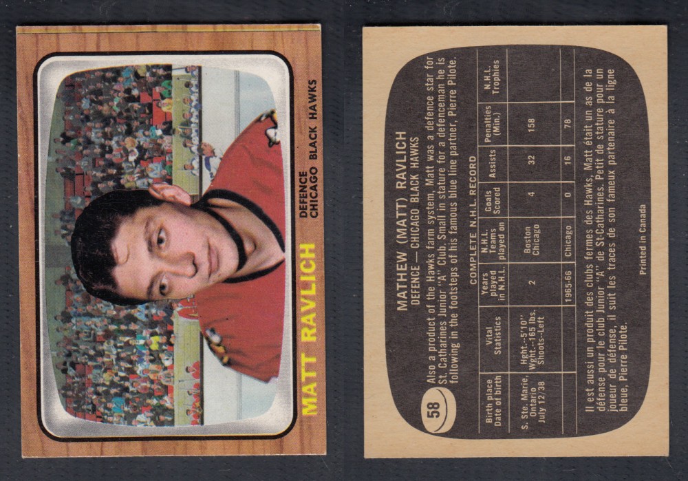 1966-67 TOPPS HOCKEY CARD #58 M. RAVLICH photo 1966-67 TOPPS HOCKEY CARD #58 M. RAVLICH photo