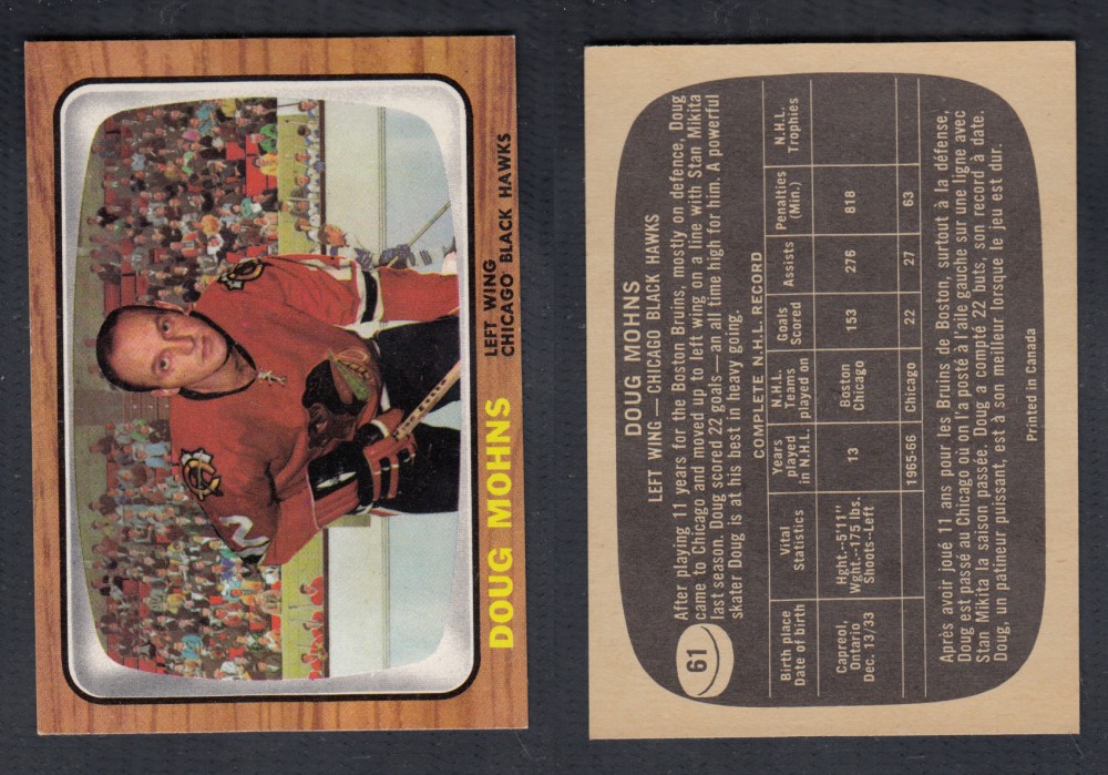 1966-67 TOPPS HOCKEY CARD #61 D. MOHNS photo 1966-67 TOPPS HOCKEY CARD #61 D. MOHNS photo