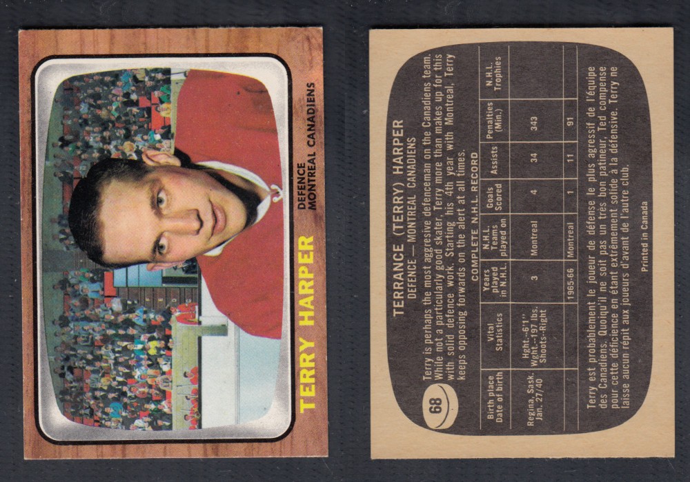 1966-67 TOPPS HOCKEY CARD #68 T. HARPER photo 1966-67 TOPPS HOCKEY CARD #68 T. HARPER photo