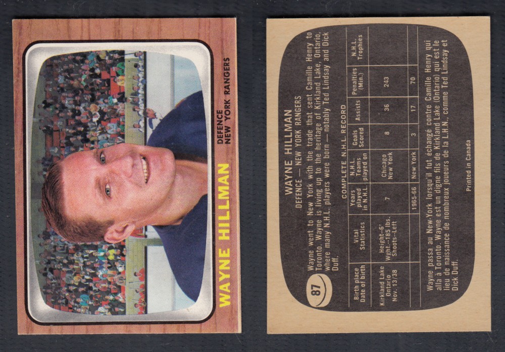 1966-67 TOPPS HOCKEY CARD #87 W. HILLMAN photo 1966-67 TOPPS HOCKEY CARD #87 W. HILLMAN photo