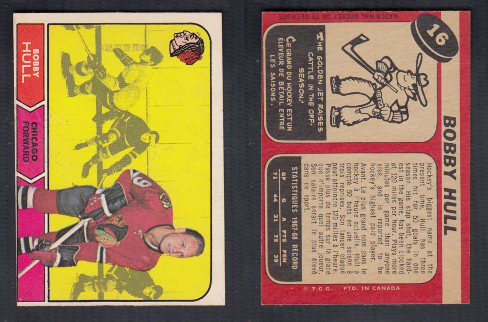 1968-69 O-PEE-CHEE HOCKEY CARD #16 B. HULL photo 1968-69 O-PEE-CHEE HOCKEY CARD #16 B. HULL photo