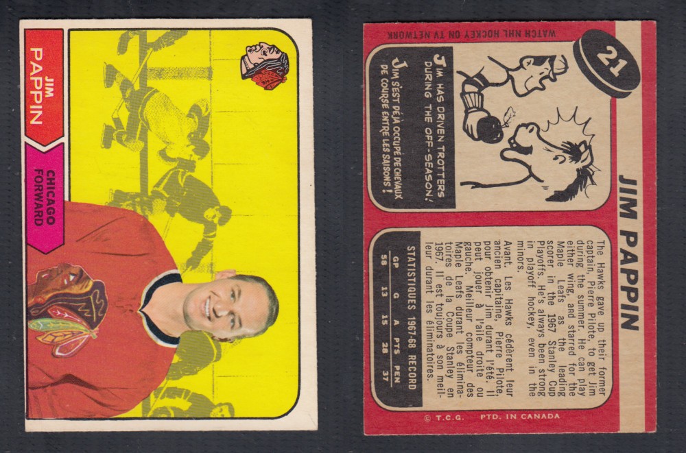 1968-69 O-PEE-CHEE HOCKEY CARD #21 J. PAPPIN photo 1968-69 O-PEE-CHEE HOCKEY CARD #21 J. PAPPIN photo