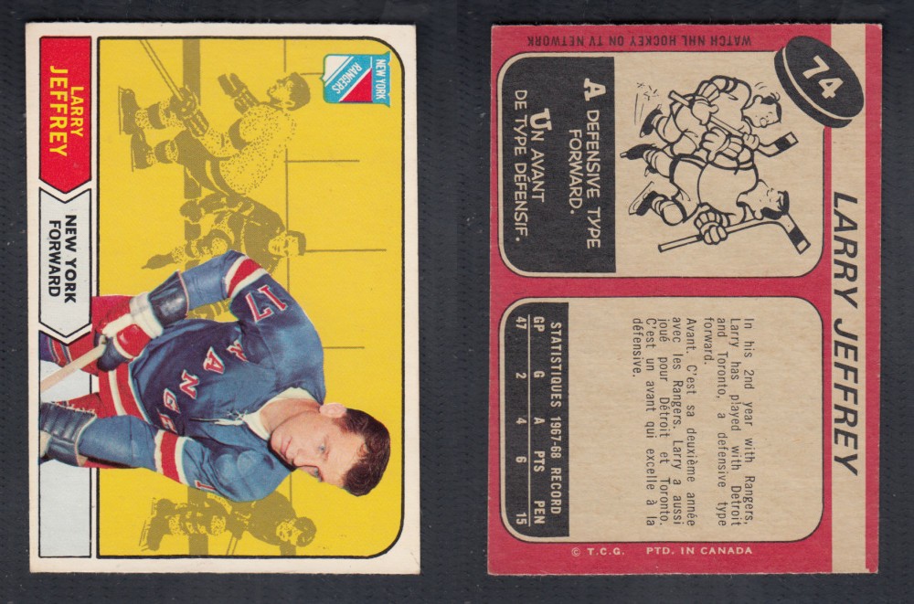 1968-69 O-PEE-CHEE HOCKEY CARD #74 L. JEFFREY photo 1968-69 O-PEE-CHEE HOCKEY CARD #74 L. JEFFREY photo