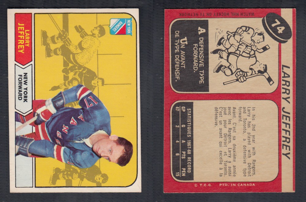 1968-69 O-PEE-CHEE HOCKEY CARD #74 L. JEFFREY photo 1968-69 O-PEE-CHEE HOCKEY CARD #74 L. JEFFREY photo