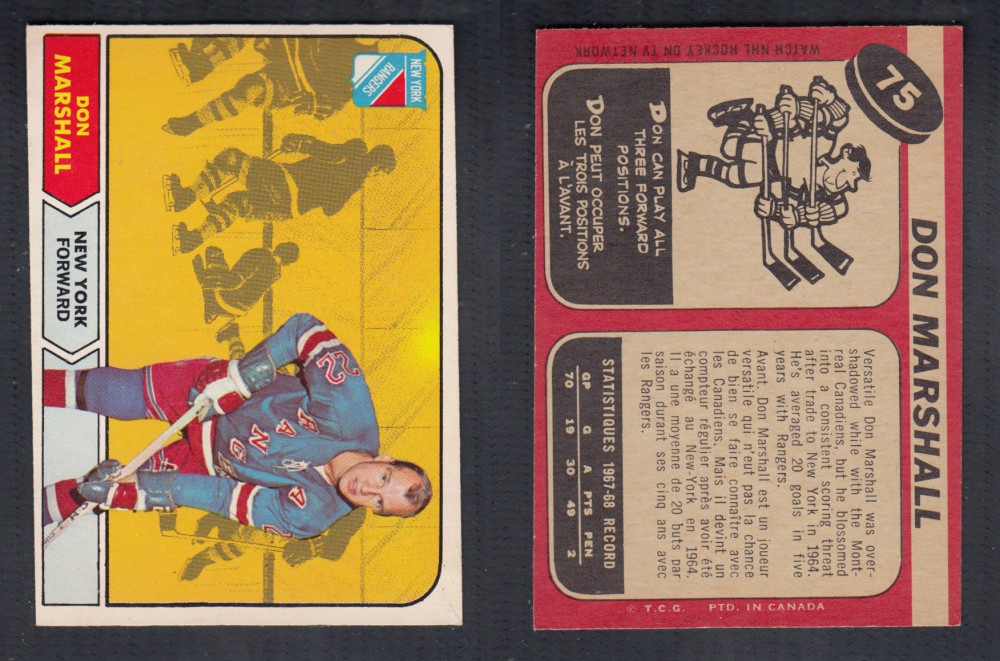 1968-69 O-PEE-CHEE HOCKEY CARD #75 D. MARSHALL photo 1968-69 O-PEE-CHEE HOCKEY CARD #75 D. MARSHALL photo