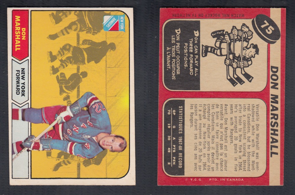 1968-69 O-PEE-CHEE HOCKEY CARD #75 D. MARSHALL photo 1968-69 O-PEE-CHEE HOCKEY CARD #75 D. MARSHALL photo
