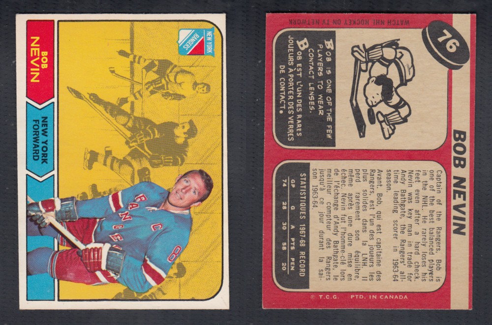 1968-69 O-PEE-CHEE HOCKEY CARD #76 B. NEVIN photo 1968-69 O-PEE-CHEE HOCKEY CARD #76 B. NEVIN photo