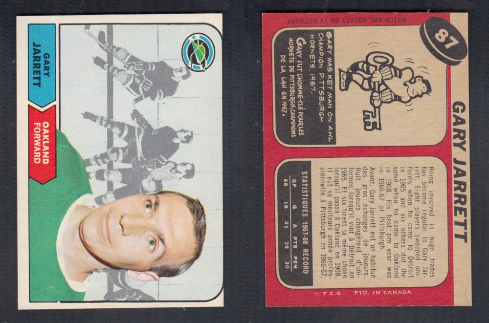 1968-69 O-PEE-CHEE HOCKEY CARD #87 G. JARRETT photo 1968-69 O-PEE-CHEE HOCKEY CARD #87 G. JARRETT photo