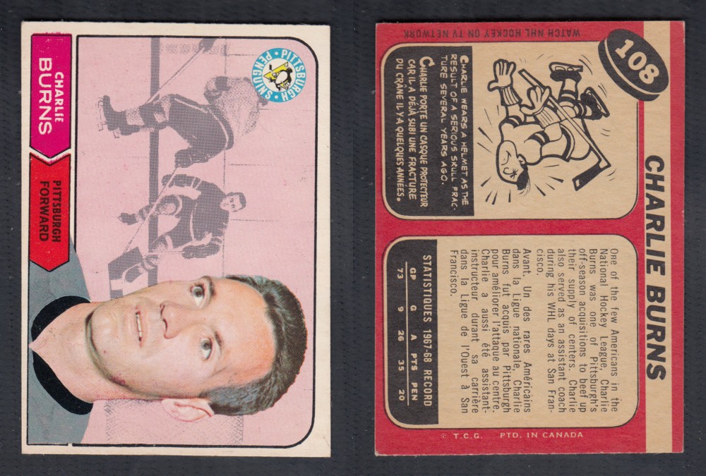 1968-69 O-PEE-CHEE HOCKEY CARD #108 C. BURNS photo 1968-69 O-PEE-CHEE HOCKEY CARD #108 C. BURNS photo