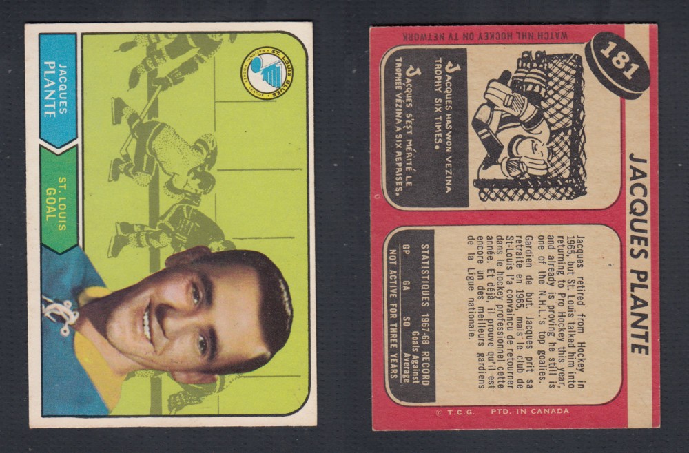 1968-69 O-PEE-CHEE HOCKEY CARD #181 J. PLANTE photo 1968-69 O-PEE-CHEE HOCKEY CARD #181 J. PLANTE photo