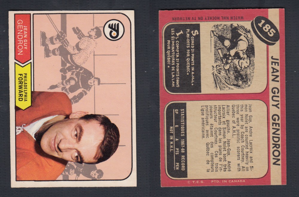 1968-69 O-PEE-CHEE HOCKEY CARD #185 J. GENDRON photo 1968-69 O-PEE-CHEE HOCKEY CARD #185 J. GENDRON photo