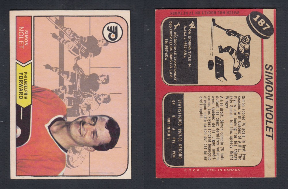 1968-69 O-PEE-CHEE HOCKEY CARD #187 S. NOLET photo 1968-69 O-PEE-CHEE HOCKEY CARD #187 S. NOLET photo