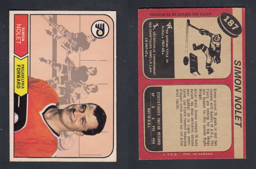 1968-69 O-PEE-CHEE HOCKEY CARD #187 S. NOLET photo 1968-69 O-PEE-CHEE HOCKEY CARD #187 S. NOLET photo