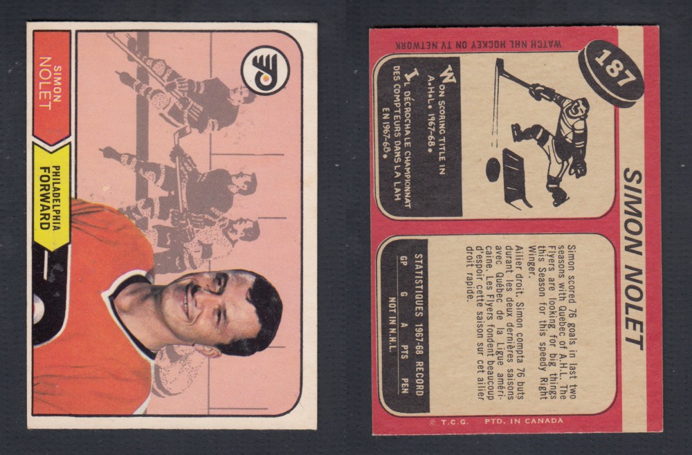 1968-69 O-PEE-CHEE HOCKEY CARD #187 S. NOLET photo 1968-69 O-PEE-CHEE HOCKEY CARD #187 S. NOLET photo