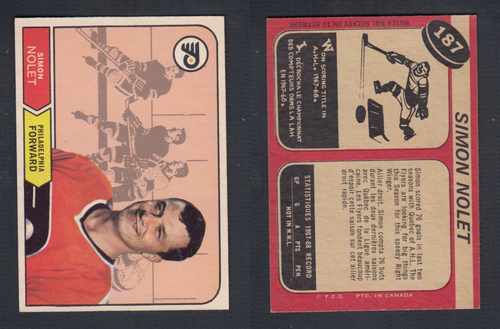 1968-69 O-PEE-CHEE HOCKEY CARD #187 S. NOLET photo 1968-69 O-PEE-CHEE HOCKEY CARD #187 S. NOLET photo