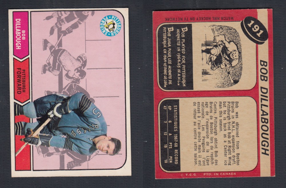 1968-69 O-PEE-CHEE HOCKEY CARD #191 B. DILLABOUGH photo 1968-69 O-PEE-CHEE HOCKEY CARD #191 B. DILLABOUGH photo