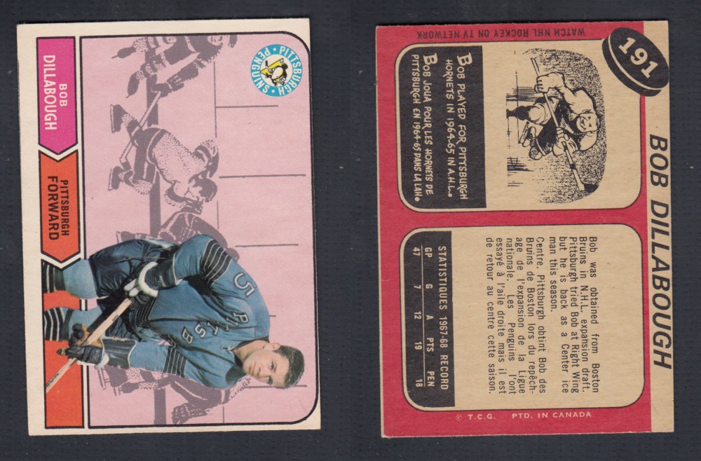 1968-69 O-PEE-CHEE HOCKEY CARD #191 B. DILLABOUGH photo 1968-69 O-PEE-CHEE HOCKEY CARD #191 B. DILLABOUGH photo