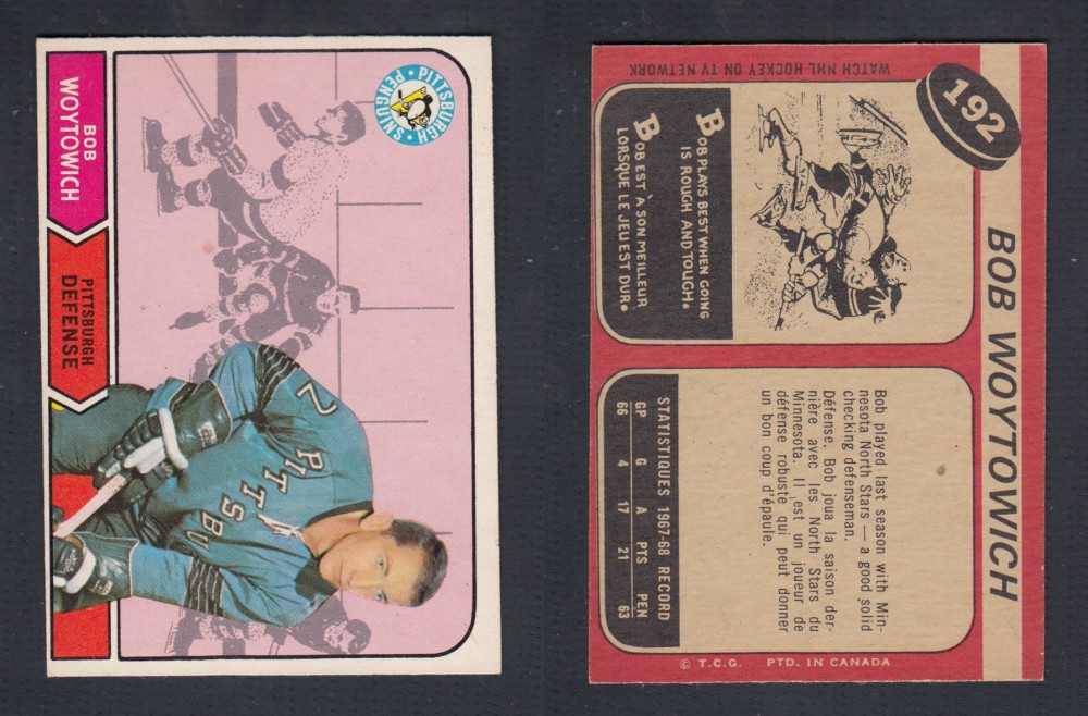 1968-69 O-PEE-CHEE HOCKEY CARD #192 B. WOYTOWICH photo 1968-69 O-PEE-CHEE HOCKEY CARD #192 B. WOYTOWICH photo