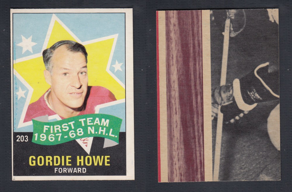 1968-69 O-PEE-CHEE HOCKEY CARD #203 FIRST TEAM G. HOWE photo 1968-69 O-PEE-CHEE HOCKEY CARD #203 FIRST TEAM G. HOWE photo
