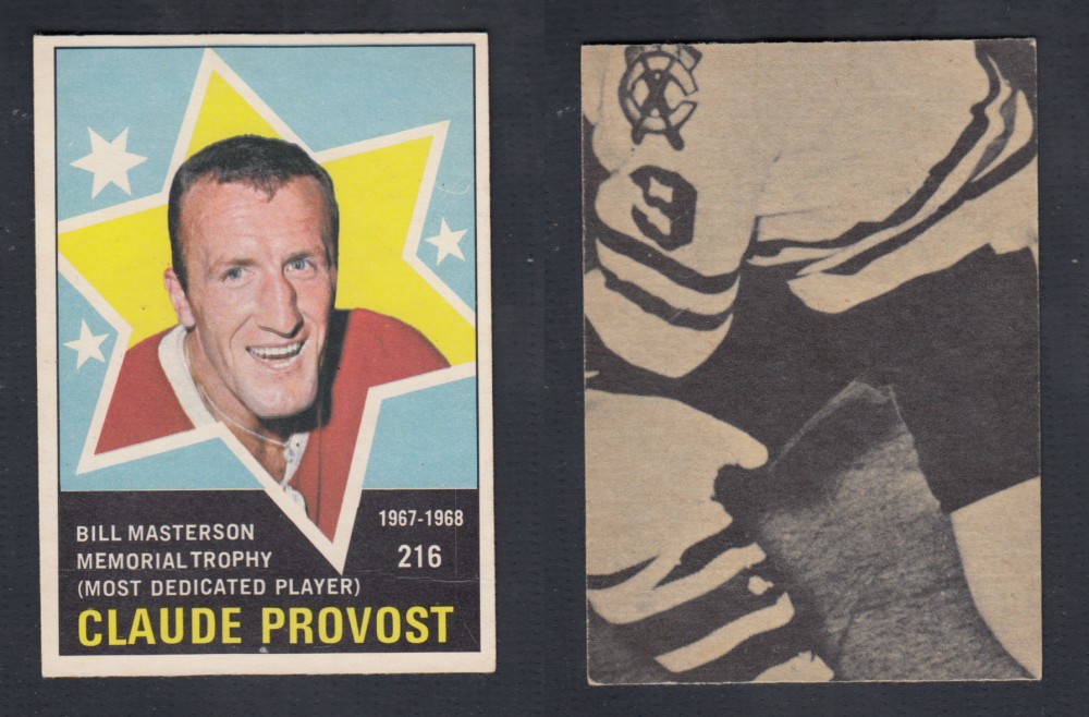 1968-69 O-PEE-CHEE HOCKEY CARD #216 MASTERSON MEMORIAL TROPHY C. PROVOST photo 1968-69 O-PEE-CHEE HOCKEY CARD #216 MASTERSON MEMORIAL TROPHY C. PROVOST photo