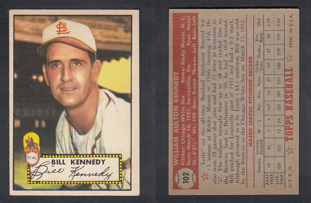 1952 TOPPS BASEBALL CARD #102 B. KENNEDY photo