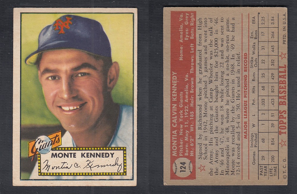 1952 TOPPS BASEBALL CARD #124 M. KENNEDY photo