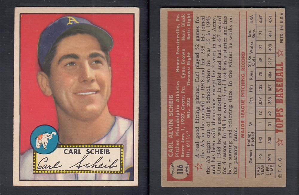 1952 TOPPS BASEBALL CARD #116 C. SCHEIB photo