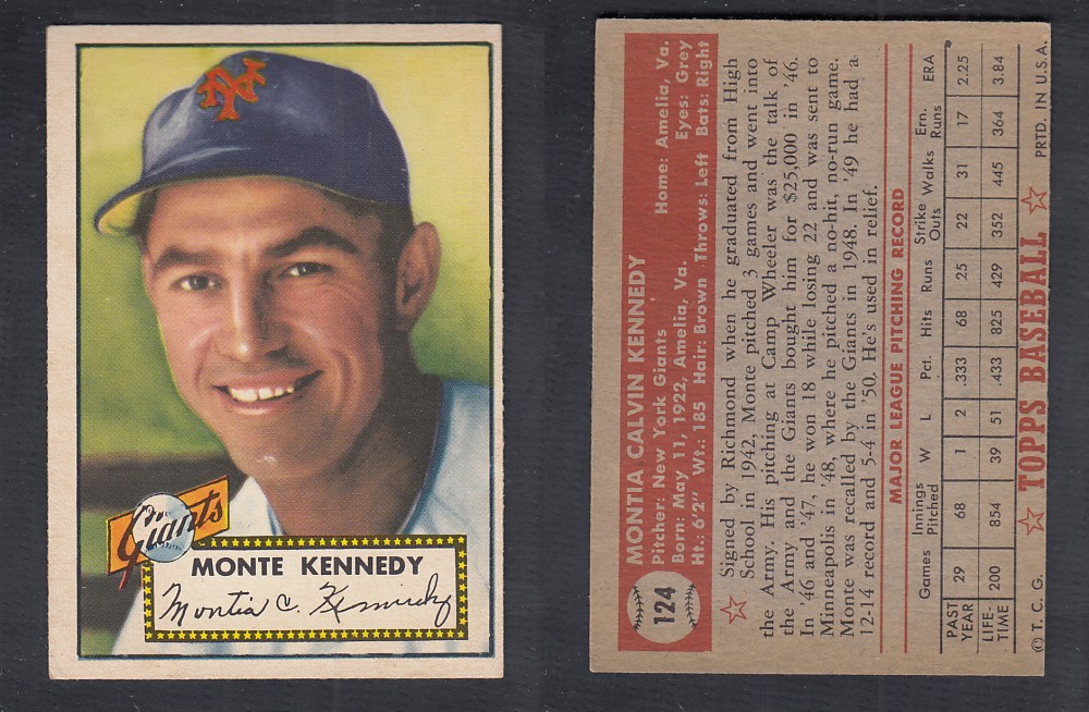 1952 TOPPS BASEBALL CARD #124 M. KENNEDY photo