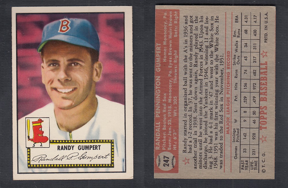 1952 TOPPS BASEBALL CARD #247 R. GUMPERT photo