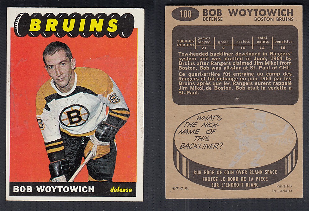 1965-66 TOPPS HOCKEY CARD #100 B. WOYTOWICH photo