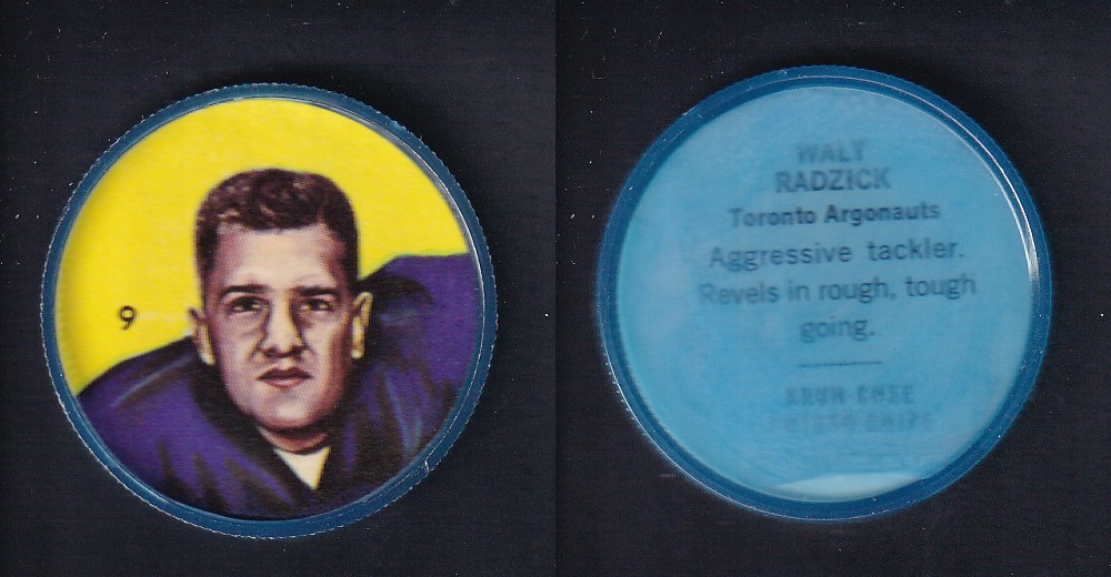 1963 CFL NALLEY'S FOOTBALL COIN #9 W. RADZICK photo 1963 CFL NALLEY'S FOOTBALL COIN #9 W. RADZICK photo
