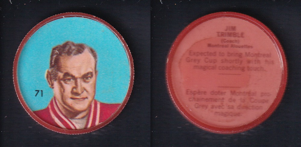 1963 CFL NALLEY'S FOOTBALL COIN #71 J. TRIMBLE photo 1963 CFL NALLEY'S FOOTBALL COIN #71 J. TRIMBLE photo