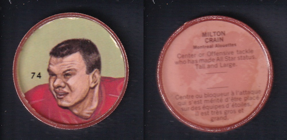 1963 CFL NALLEY'S FOOTBALL COIN #74 M. CRAIN photo 1963 CFL NALLEY'S FOOTBALL COIN #74 M. CRAIN photo