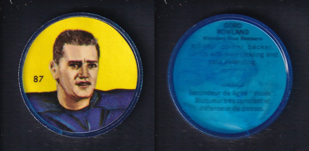 1963 CFL NALLEY'S FOOTBALL COIN #87 G. ROWLAND photo 1963 CFL NALLEY'S FOOTBALL COIN #87 G. ROWLAND photo
