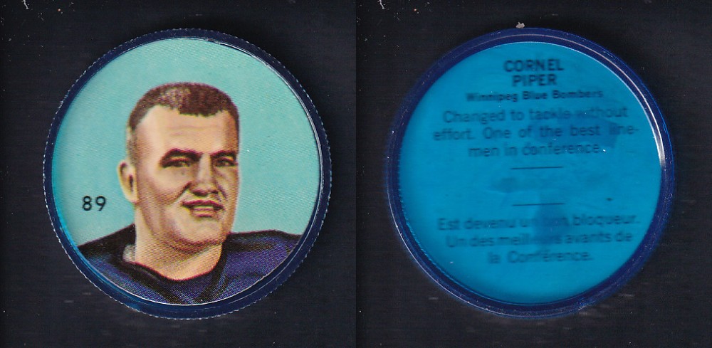 1963 CFL NALLEY'S FOOTBALL COIN #89 C. PIPER photo 1963 CFL NALLEY'S FOOTBALL COIN #89 C. PIPER photo