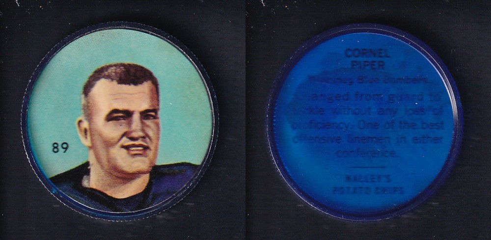 1963 CFL NALLEY'S FOOTBALL COIN #89 C. PIPER photo 1963 CFL NALLEY'S FOOTBALL COIN #89 C. PIPER photo